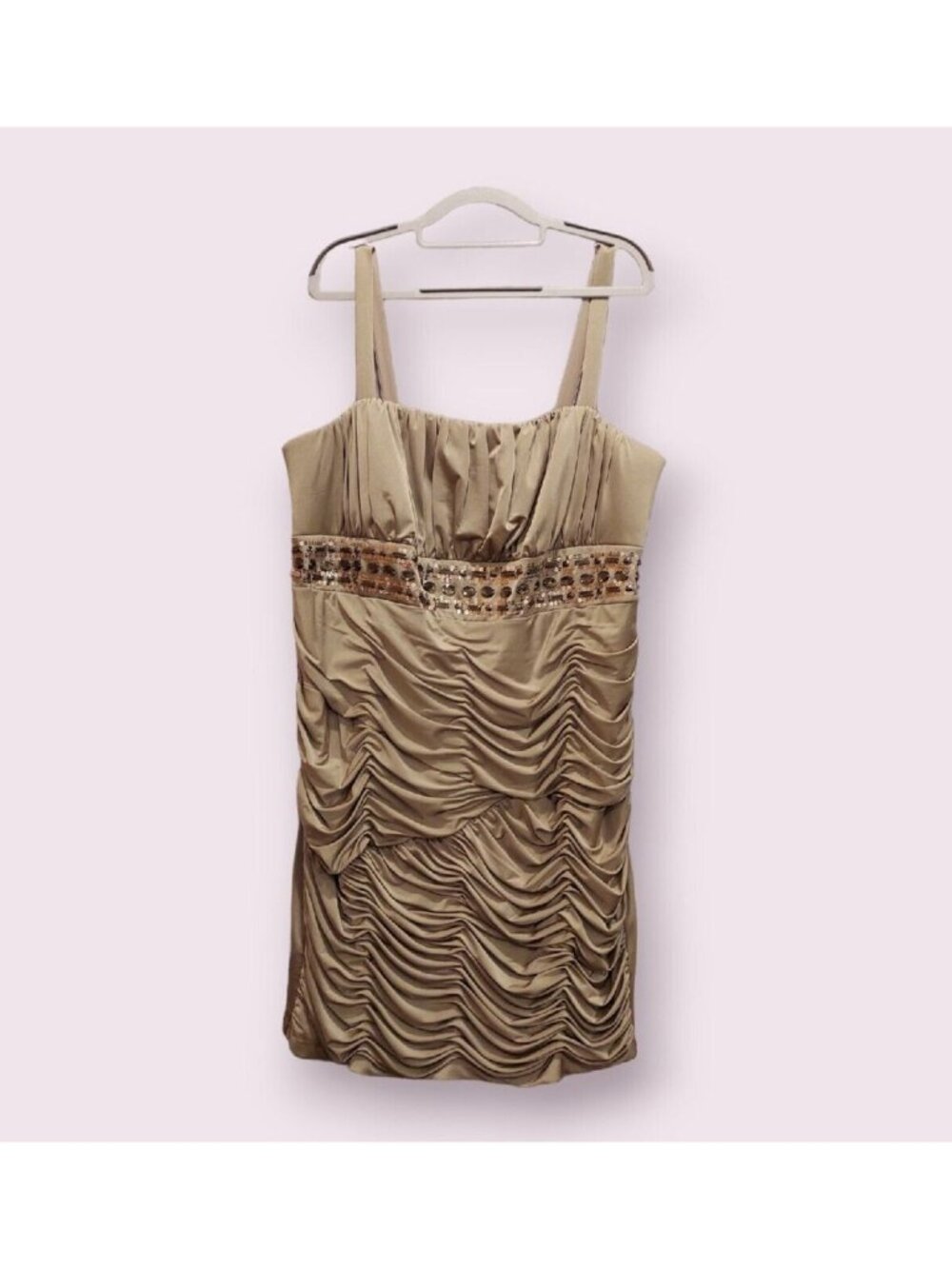 R&M Richards Dress16 Tan Beaded Formal Cocktail Evening wedding feminine sexy